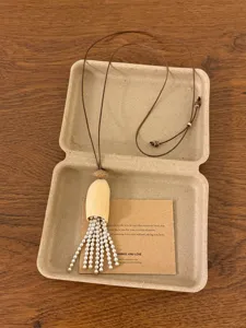 Vintage wooden shell pearl tassel long necklace, retro ethnic style sweater chain jewelry.