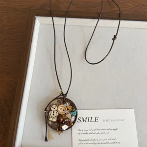 Retro coconut shell wooden necklace vintage ethnic style beaded sweater chain for women