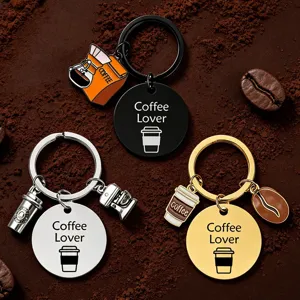 Coffee Lover Edelstahl Schlüsselanhänger Auto Rucksack Charm Anhänger Kaffeetasse Maschine Thema Schlüsselring Halter Geburtstag Geschenk