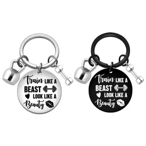 Edelstahl Fitness Thema Schlüsselanhänger Hantel Kettlebell Anhänger Inspirierende Beschriftung Schlüsselring Rucksack Anhänger Für Gym Enthusiasten Geschenke