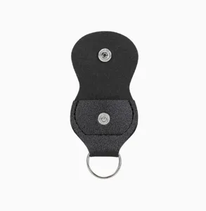 Black leather snap button pouch keychain holder durable accessory small storage case for daily use
