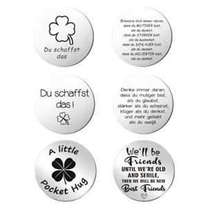 Stainless Steel Clover Token Engraved German Inspirational Pocket Hug Coin Luck Commemorative Token Birthday Graduation Gift