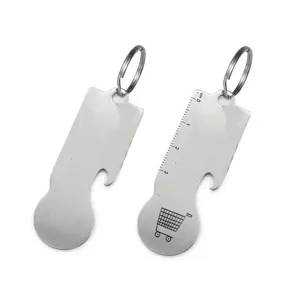 Llavero Multifuncional de Acero Inoxidable Con Regla Abrebotellas Ficha Carrito de Compras Anillo de Llavero Metal Grabado Láser Mini Herramienta Portátil