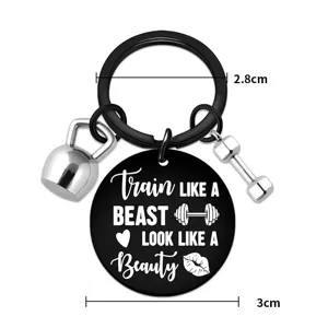 Edelstahl Fitness Schlüsselanhänger mit Hantel und Kettlebell Anhänger, tolles Sport Geschenk.