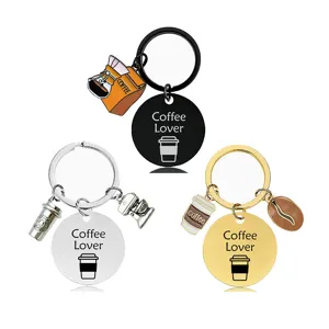 Kaffee Liebhaber Schlüsselanhänger Edelstahl Rucksack Anhänger Geschenk schwarz silber gold