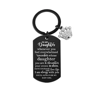 Llavero de Acero Inoxidable Dog Tag para Hija Regalo de Cumpleaños Graduación Llavero Colgante de Corona con Strass Grabado