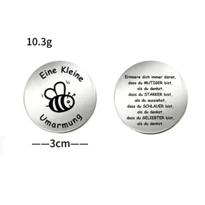 Stainless steel pocket hug token with German inspirational quote, double-sided inspirational gift.