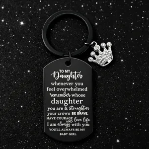 Llavero de acero inoxidable negro con colgante de corona, regalo perfecto para hija.