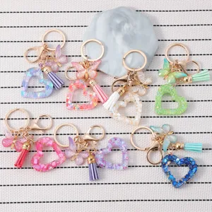 Porte-clés de Mode en Résine Coeur Paillettes Papillon Gland Bijou de Sac Elégant Porte-clés Coeur Accessoires Femmes