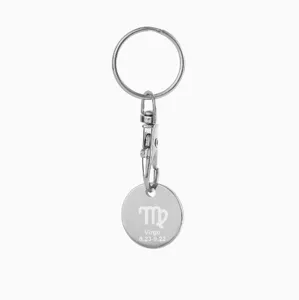 Virgo Zodiac Shopping Trolley Token Keychain Stainless Steel Key Ring Pendant Detail