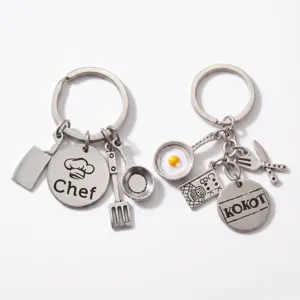 Llavero de Herramientas de Cocina en Miniatura Aleación de Zinc Chef Libro de Cocina Huevo Frito Colgante Plata Decoración de Llavero de Bolsa Culinaria