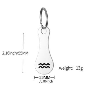 Stainless Steel Aquarius Zodiac Keychain Metal Shopping Token Pendant With Dimension Marks