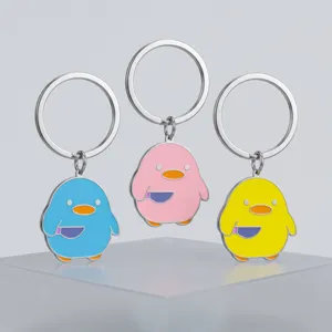Funny Cartoon Stainless Steel Duck Keychain Cute Knife Little Yellow Duck Bag Charm Pendant Creative Ornament Key Ring Gift
