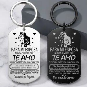Minimalist Stainless Steel Keychain Spanish Te Amo Laser Engraved Couple Dog Tag Key Ring Romance Valentine Anniversary Gift For Wife Husband