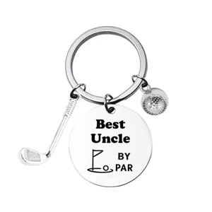 Stainless steel golf keychain with club and ball pendant, perfect gift for uncle on father's day.