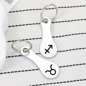 Minimalist Stainless Steel Twelve Zodiac Sign Keychain Supermarket Token Key Ring Pendant Charm Gift For Men Women