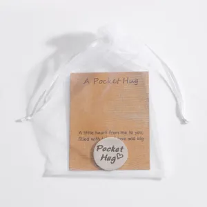Stainless steel pocket hug token with kraft card and organza bag gift for friends and family