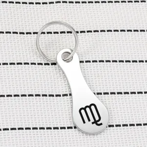 Stainless steel Virgo zodiac sign keyring shopping token pendant key chain accessory gift.