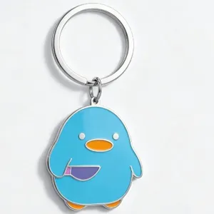 Cute blue cartoon duck keychain with knife metal pendant stylish bag accessory for daily use.