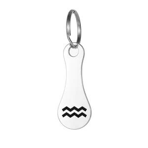 Stainless steel Aquarius zodiac sign keychain shopping cart token trolley coin metal pendant gift.