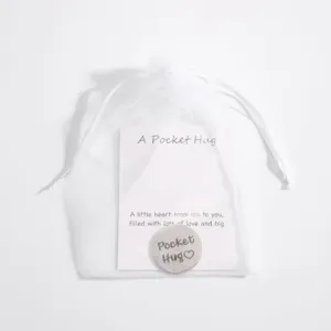 Stainless steel pocket hug token with gift card and white organza bag for friend family gift