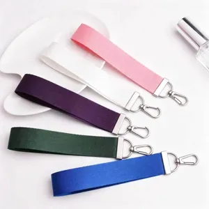 Polyester Solid Color Webbing Keychain Silver Clasp Ribbon Wrist Strap For Car Keys School Bag Charm Minimalist Lanyard Accessories