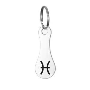Stainless steel Pisces zodiac sign shopping trolley token keychain metal pendant gift