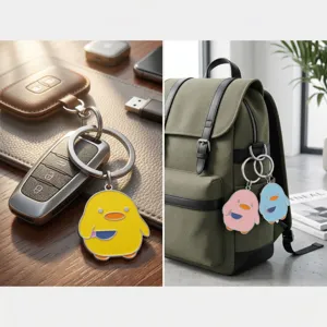 Cute cartoon knife duck keychain funny stainless steel bag pendant accessory stylish car key ring