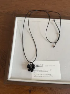 Korean style natural stone grape beaded necklace, adjustable black cord sweater chain jewelry.