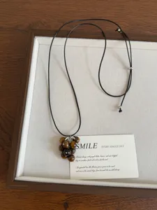 Korean style natural stone grape pendant sweater chain, autumn winter adjustable chic necklace.
