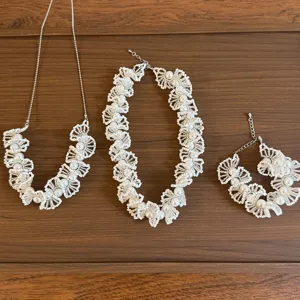 Ensemble collier bracelet dentelle perle élégant français mode choker bijou minimaliste
