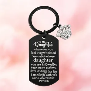 Llavero de acero inoxidable con dije de corona, regalo grabado y motivador para hija.