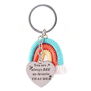 Porte-clés arc-en-ciel en acier inoxydable, pendentif tissé nordique cadeau pour les enseignants.