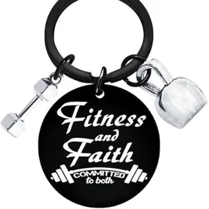 Fitness Glaube Schlüsselanhänger Edelstahl Hantel Kettlebell Sporttasche Anhänger