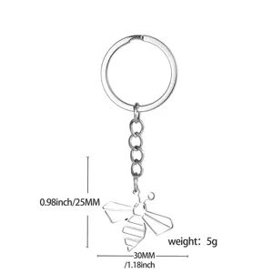 Stainless steel geometric bee keychain backpack pendant 25x30mm 5g gift accessory
