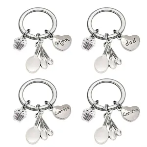 Zinc Alloy Heart Cake Measuring Spoon Keychain For Parents Grandparents Gift Mom Dad Grandma Grandpa Birthday Souvenir Keyring