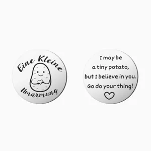 Stainless Steel Positive Potato Pocket Hug Coin German English Inspirational Gift Decorative Token With Leather Bag For Friends Birthday Gift