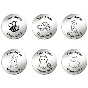 Stainless Steel Pocket Hug Coin Double Sided German Motivational Tokens Laser Engraved Cartoon Animal Encouragement Memorial Coin Blessing Gifts