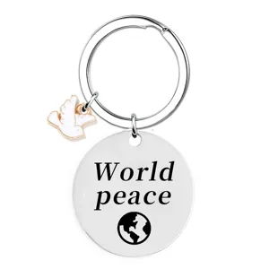 Stainless Steel World Peace Keychain with Dove Pendant Metal Key Ring Car Bag Ornament