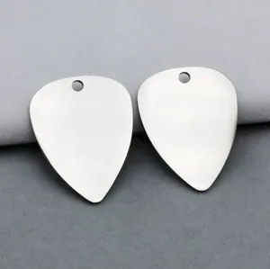 Stainless steel guitar pick pendant blank for DIY engraving, smooth metal music accessory.