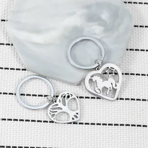 Porte-clés cœur creux en acier inoxydable arbre licorne pendentif sac à dos métal créatif