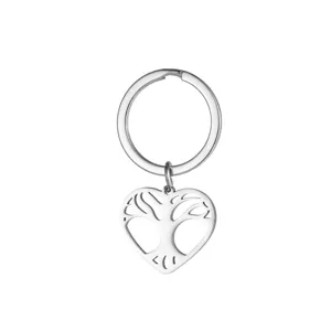 Porte-clés cœur creux en acier inoxydable pendentif arbre de vie charm pour sac cadeau