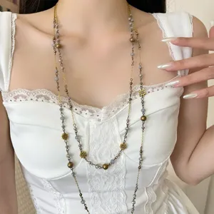 Boheemse dubbellaags kralen ketting retro vintage stijl bloem hanger trui ketting