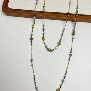 Boho etnische dubbellaagse kralenketting retro metaal bloem truiketting voor dames