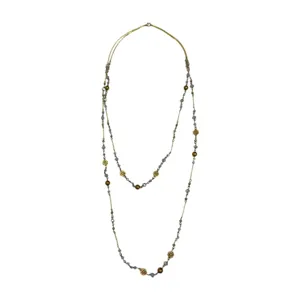 Boheemse gelaagde kralenketting in retrostijl lange trui ketting met bloemhangers.