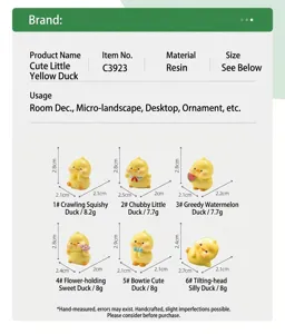 Ensemble de figurines en resine de mini canard jaune mignon pour micro paysage et deco auto.