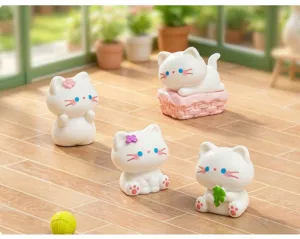 Miniature cute white cat resin figurines for garden micro landscape DIY decoration