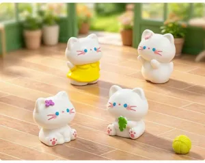 Miniature cartoon cat resin figurines set for micro landscape DIY gardening desktop decor.
