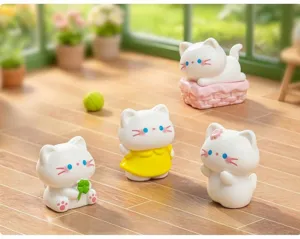 Mini cute white cat figurines set for micro landscape gardening DIY desktop decorations.