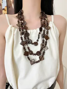 Boheemse meerlaagse houten kralen ketting vintage kokosnoot lange trui ketting dames